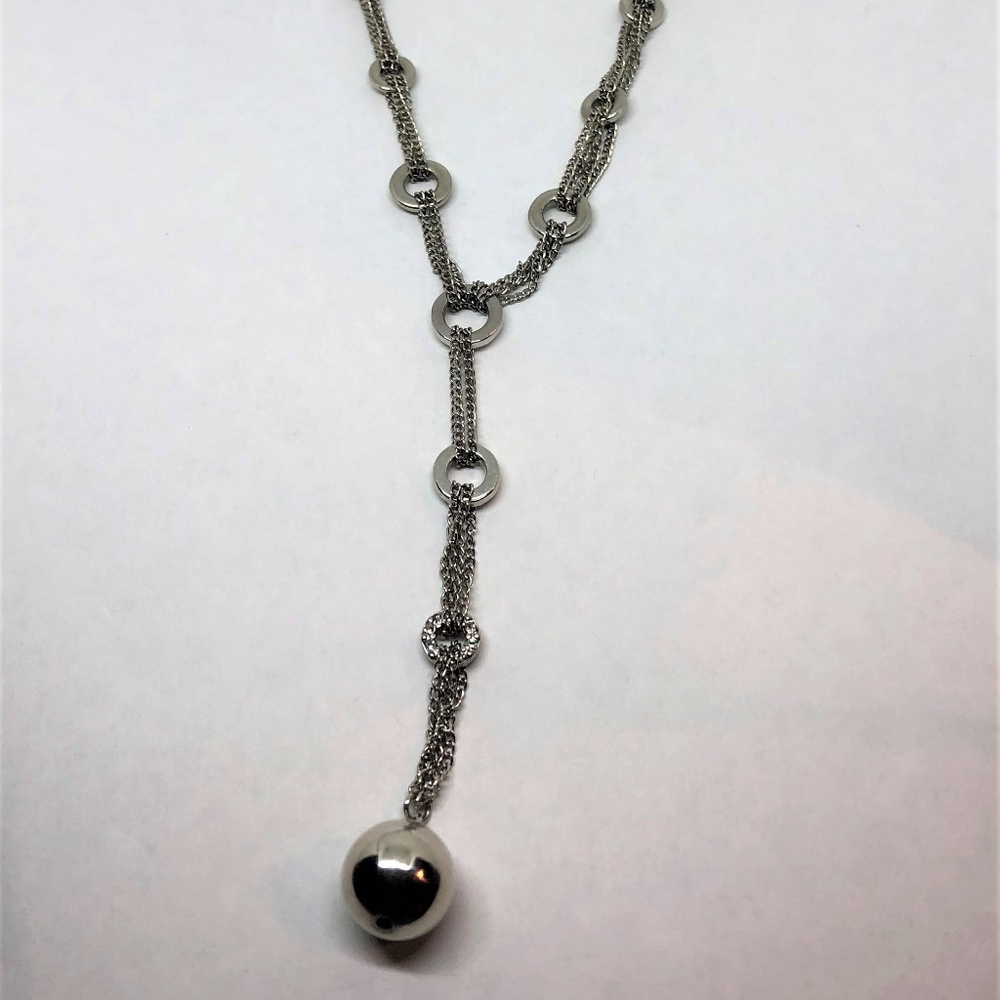 Y Necklace Silvertone  Rhinestone Bijoux Terner